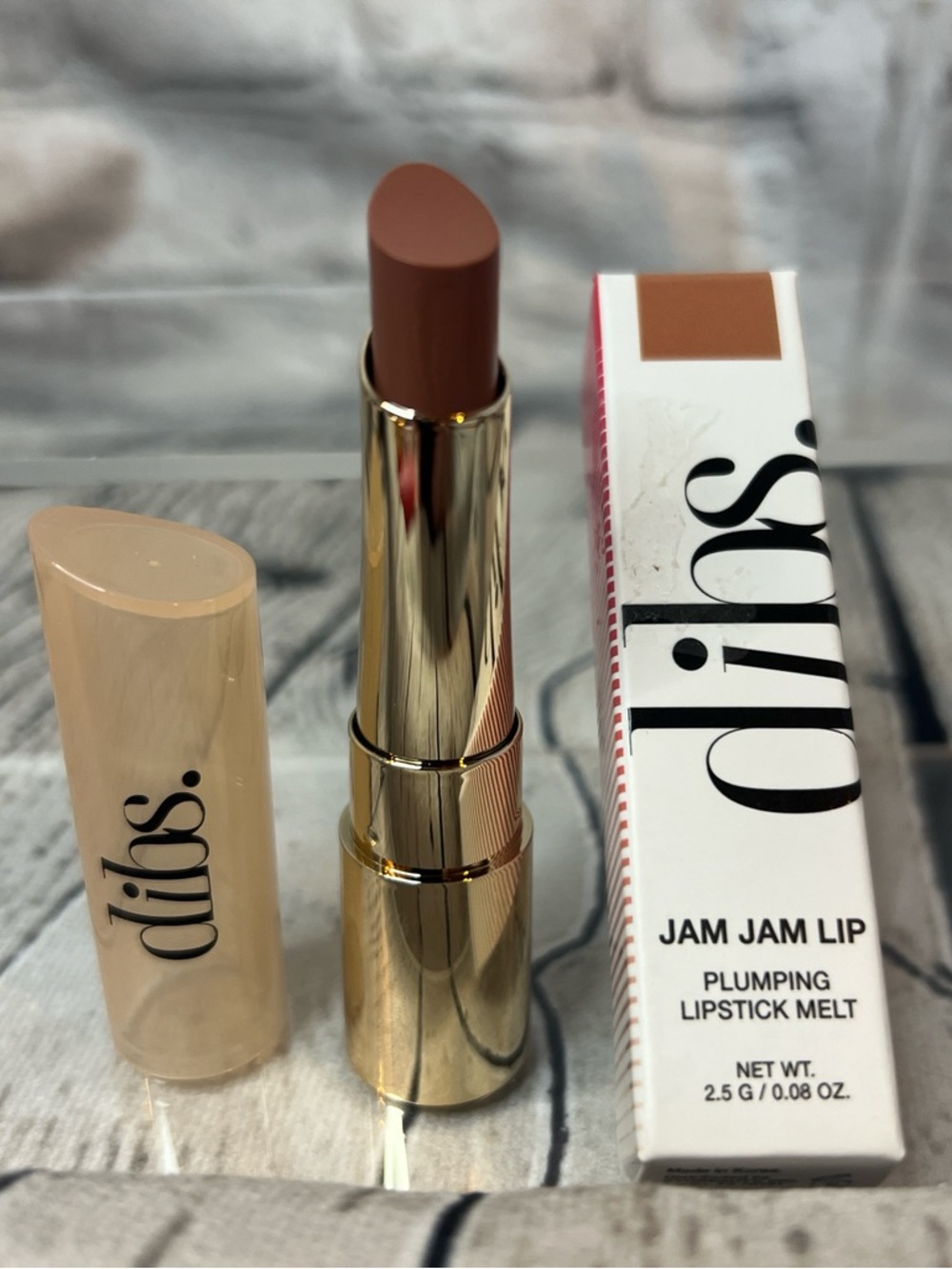 Dibs-Jam Jam Lip Plumping Lipstick Melt ~Fig Fantasy-Warm Nude Brown Shade